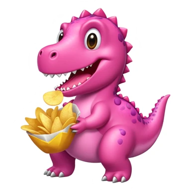 A pink dinosaur eating chips sticker