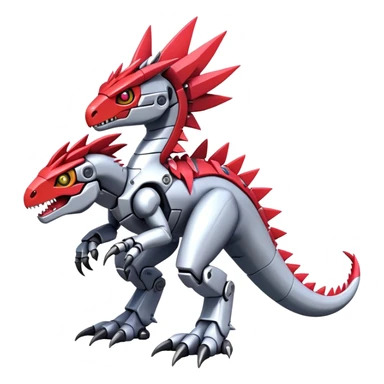 Spiky maned Cool Edgy Futuristic shiny colorful cyborg-Digimon-Fakemon-Guilmon-Velociraptor-Mecha full body  sticker