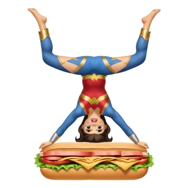 Wonder Woman eating a sandwich while doing a headstand  sticker