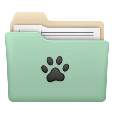a pastel green folder of documents with a pawprint on it sticker