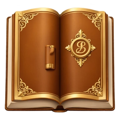 "An open antique leather-bound book with golden edges and calligraphy, detailed embossing, Victorian style, warm brown and gold palette." sticker