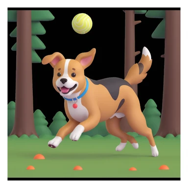 dog chasing ball in forrest, close up pose sticker