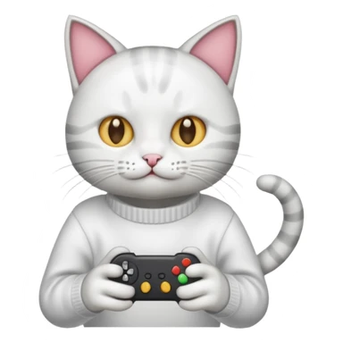 cat wearing a white sweater playing video games sticker