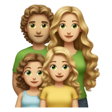 Family of 5:  Dad: Tall, brown hair/eyes, fair. Mom: Medium, blonde, green eyes, fair. Daughter 1: 3, long brown hair, brown eyes. Daughter 2: 2, curly blonde, blue eyes. Baby: 5 months, brown hair/eyes. sticker