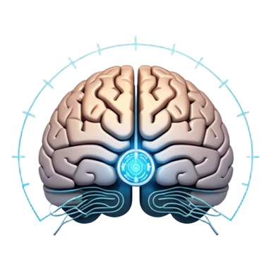 glowing futuristic brain with circuit patterns, radiating intelligence and innovation sticker