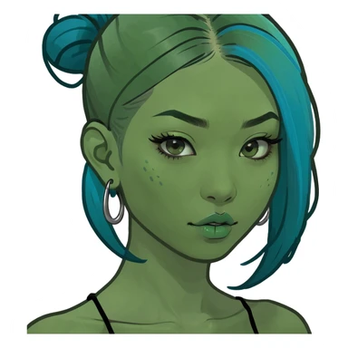 asian girl with blue scene hair with a septum and an eyebrow piercing sticker