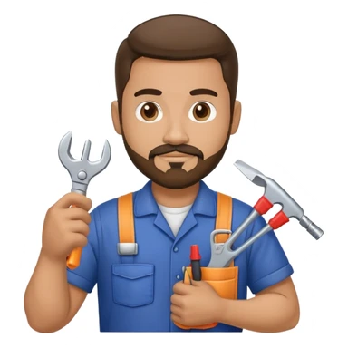 Hispanic HVAC technician with goatee beard as an action figure logo holding HVAC tools in his hands sticker