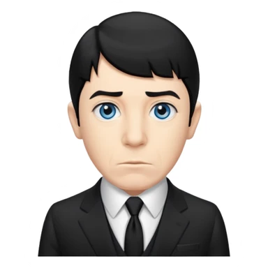 Moe Howard from the Three Stooges with blue eyes, black hair, black suit sticker