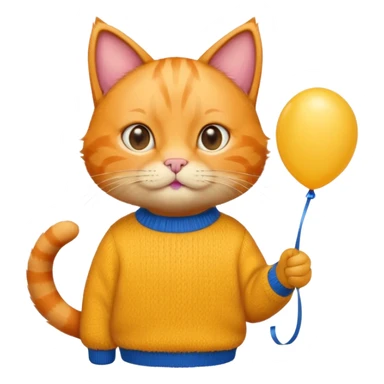 orange Cat hold blue balloon, yellow sweater sticker