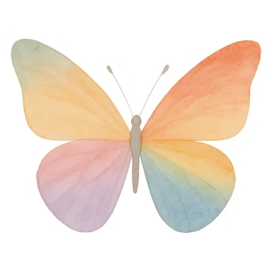 a butterfly in watercolor style, soft edges, rainbow pride colors, artistic look sticker