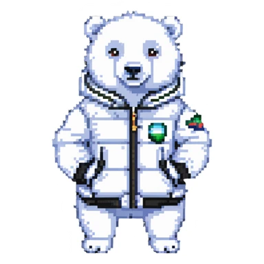 polar bear wearing a white puffer jacket sticker