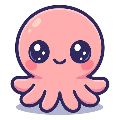 super kawaii chibi baby octopus character, soft pastel colors, big sparkling eyes, bolder outline, soft shadow, high contrast, minimal clean layout, PNG, transparent background sticker