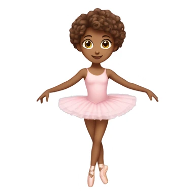 little girl tan skin with curly brown hair and brown eyes wearing a light pink ballet outfit doing a ballet pose sticker