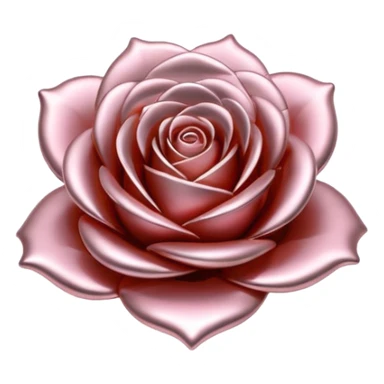 A rose emoji made of liquid silver metal, smooth metallic petals, reflective chrome surface, soft gradients, elegant shape, minimalistic iOS emoji style, centered, clean white background, realistic highlights, no text sticker