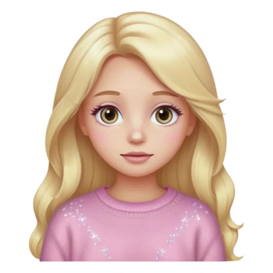 “Emoji girl, pastel pink blush, sparkly wide eyes,  oversized pastel sweater long blonde hair.” sticker