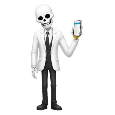 skeleto with a white suit and a phone sticker