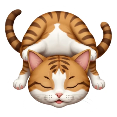 dark brown tabby and white small cat in funny positions upside down with eyes closed sticker