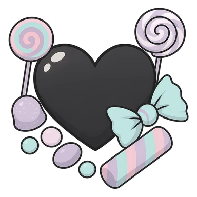 pastel goth heart with pastel candy , remove background sticker