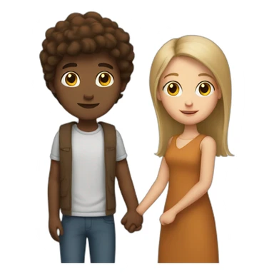 A white boy and brown girl holding hands sticker