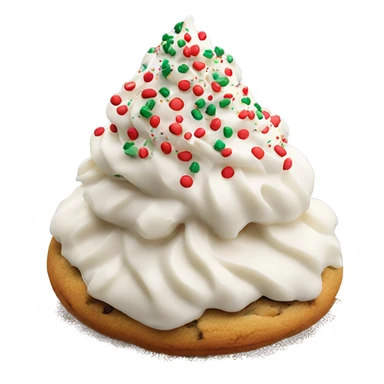 A chocolate chip cookie frosted with vanilla frosting and topped with red and green sprinkles sticker