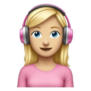 blonde hair blue eyed girl with pink headphones and computer sticker