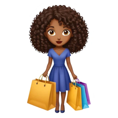 Rich dark brown girl with dark brown mid-length curly hair expensive retail shopping bags sticker