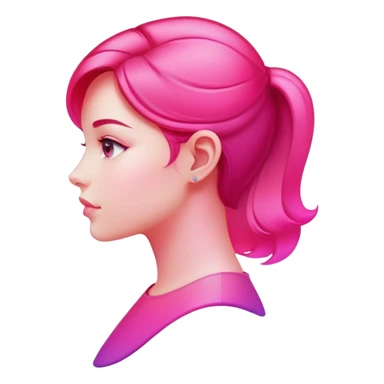 Girl in profile view with curved silhouette, transparent glass style, bright pink gradient, with highlights and shadows, minimalist design sticker