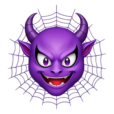 An exact purple smiling devil emoji (😈) inside the exact spider web emoji (🕸️). The purple devil must be pixel-perfect, identical to the official Unicode emoji style — no changes in its face, horns, expression, eyes, or mouth. No modifications, accessories, artistic style changes, or reinterpretation. No bowtie, no color shifts, no extra glow, no background. Just the standard devil emoji placed exactly in the center of the spider web emoji. Both emojis must appear exactly as they do on Apple/Google. Flat, 2D, minimal style. sticker