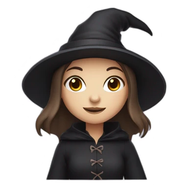 a young white brown thin girl with straight dark hair dressed as a witch sticker