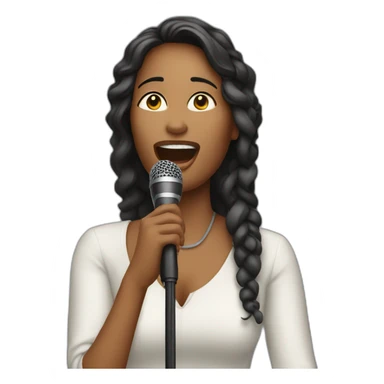 A woman singing with a mic sticker