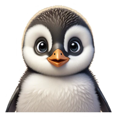 Cinematic Comical Baby Penguin Portrait Emoji, Head tilted dramatically with an exaggeratedly shocked expression, featuring delightfully fluffy plumage with wide, comically expressive eyes full of humorous disbelief, Simplified yet hilariously expressive features, highly detailed, glowing with a slightly sassy polar glow, high shine, dramatic yet playful, stylized with an air of cheeky innocence, soft glowing outline, capturing the essence of a meme-worthy baby penguin that seems ready to side-eye its way into viral fame! sticker