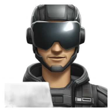 developer behind his laptop with this style : Crytek Crysis Video game with nanosuit hacker themed character sticker