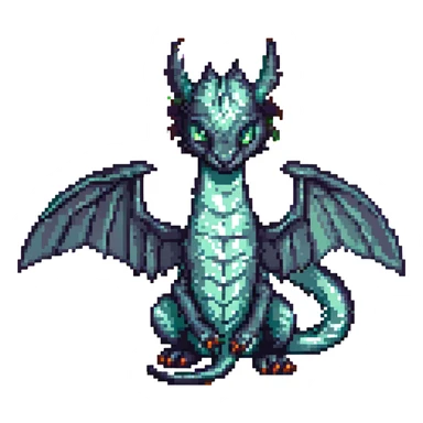 pixel art style ender dragon, curled tail, wings spread, no text sticker