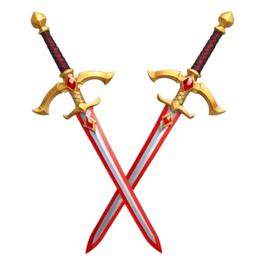 Two powerful on fire fully golden fiery royal crossed swords with red gems sticker