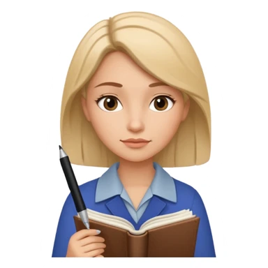 woman with a journal and pen, thoughtful expression sticker