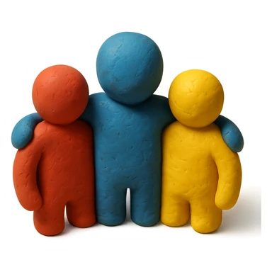 claymation style group logo with three clay figures together sticker