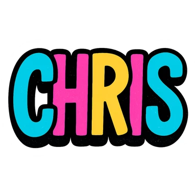 cool colored font text that says CHRIS on top, vibrant, eye-catching, modern style sticker