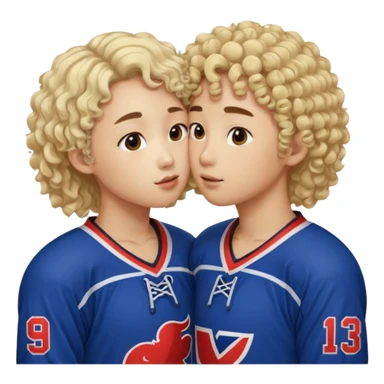 Asian hickey player kissing curly hair blonde hockey player sticker