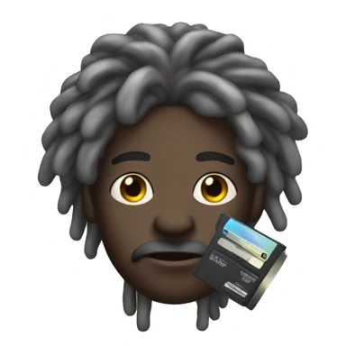 darkskin with dreads and a mustache holding a cd sticker