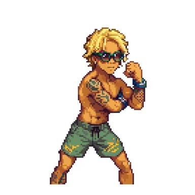 Charles Oliveira UFC fighter with blond hair, signature glasses, tattoos, in a fighting pose sticker