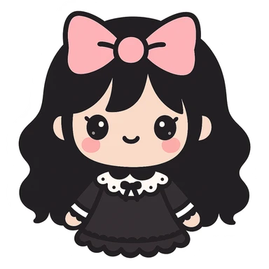 kawaii gothic girl with pink bow, gothic style, cute face, lace and dark accents sticker