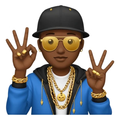 rapper emoji making a hand sign, gold chain, sunglasses sticker