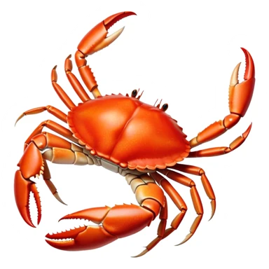 Cinematic rich crab legs, bright red shell glistening, cracked open to reveal tender white meat, warm golden highlights, detailed and delicious. sticker
