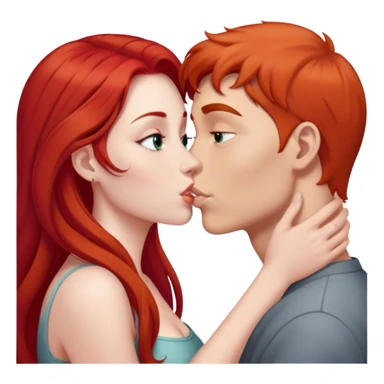 Long red hair woman and young short gray hair man kissing sticker