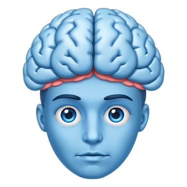 All blue adult person face emoji with a brain for hair sticker