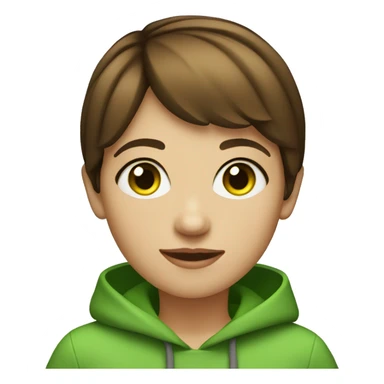 girl with short brown hair, round face and bright green eyes sticker