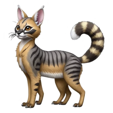 Colorful dark black gloomy spooky pointy foggy smoky points-marked glorious hyper-realistic exotic cute cool beautiful beautiful fantasy-caracal-civet-genet-sergal-vernid-Cacomistle-Trico-oncilla-animal-Fakémon-hybrid-fursona (full body) sticker