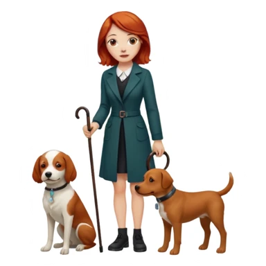 Red headed woman with a cane and a dog sticker