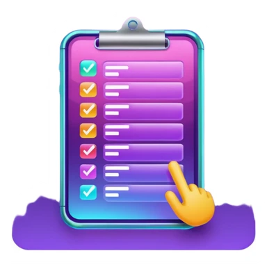 create a checklist in purple neon with mixed gradeient colour with bright shine sticker