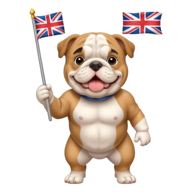 English bulldog waving a small flag, acting as a tour guide sticker